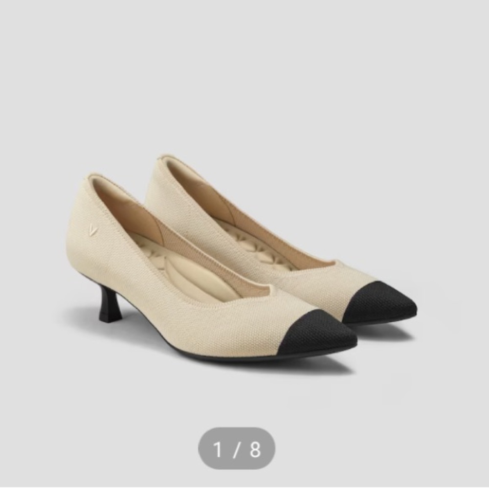 VIVAIA Pointed-Toe Kitten Heels in Cream and Black (Scarlett)
